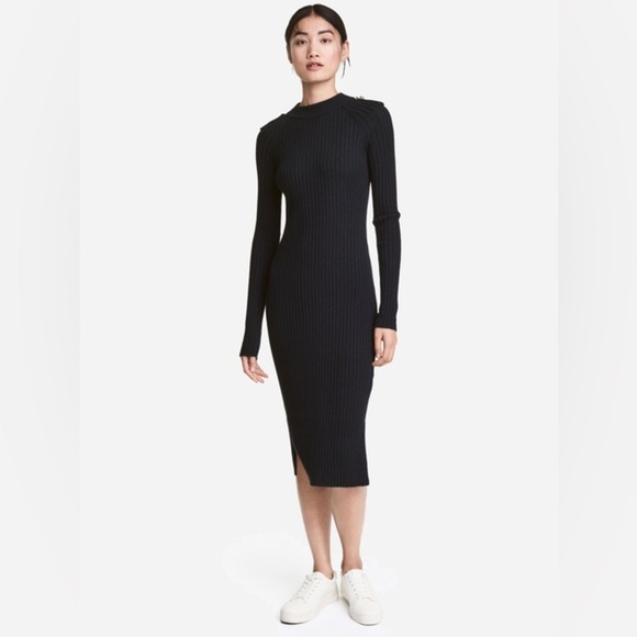 Dresses & Skirts - NWOT RIB-KNIT MOCK NECK BLACK DRESS H&M